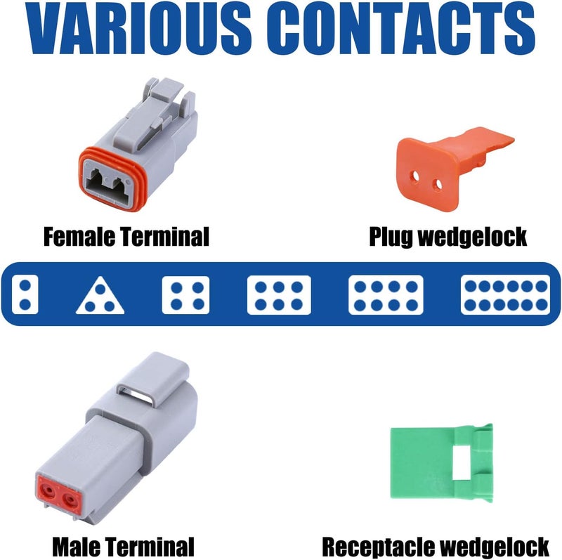Cedolio 206PCS 8 Pin Way Deutsch DT Gray Connector 10 Set，Size 16 Solid Contacts Waterproof Electrical Wire Connector with Seal Plug for Truck, Off-Road Vehicles, Marine, Motorcycle Wiring - Image 5